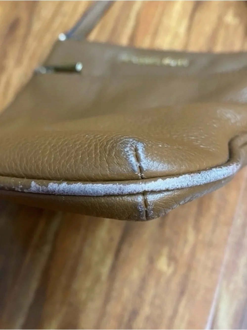 Michael Kors Women's Cognac Pebble Leather Zipper Adjustable Strap Crossbody Bag